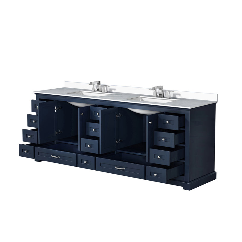 Ensemble de meuble-lavabo double avec comptoir en quartz blanc et robinet, Marine