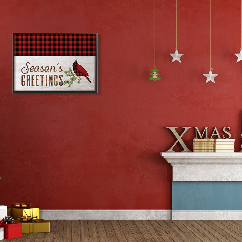 Seasonal Greetings Expression Cardinal rouge, Giclée encadrée noir minuit, H 24 po x l 30 po
