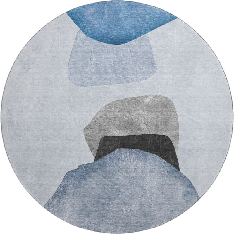 Premium Machine Washable Cerrito Amf547 Blue Rug, Round 8'