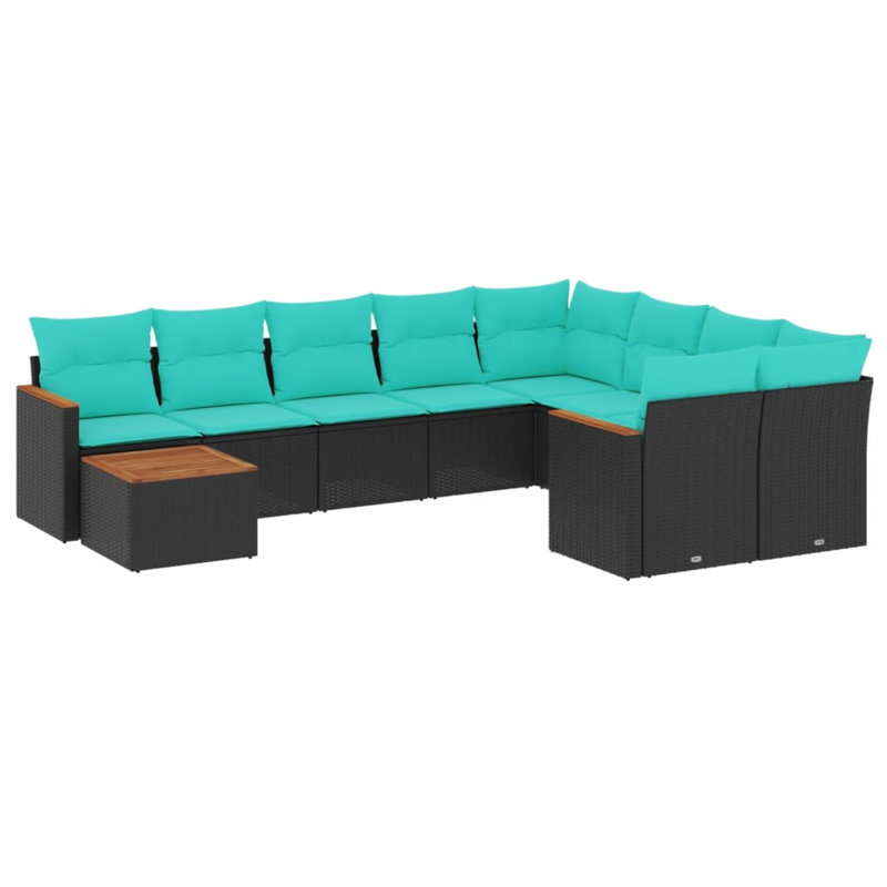  Ensemble de canapé de patio 10 pièces avec coussins en rotin de polyester noir