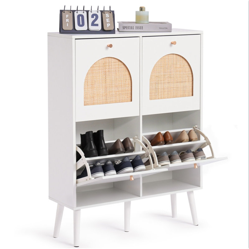 16 Pair Shoe Storage Cabinet, White/Natural