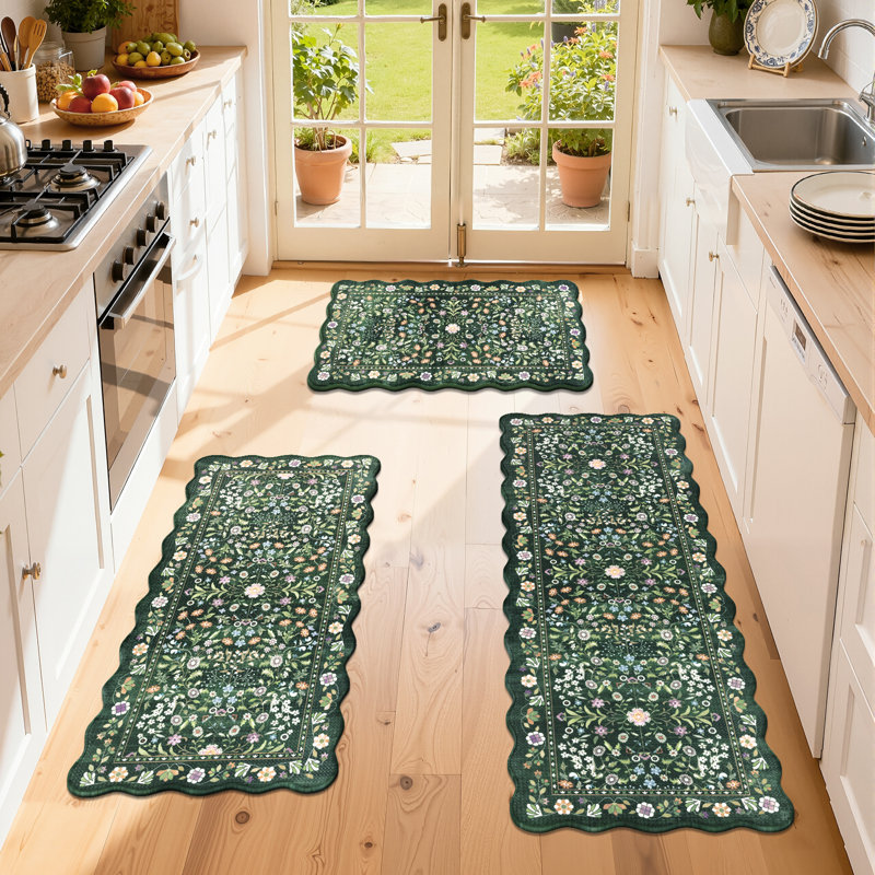 Anti-Fatigue Non-slip Kitchen Mat (Set of 3), Green