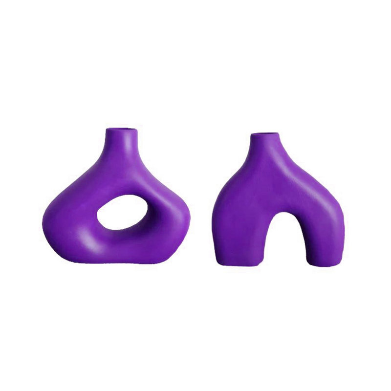 Ensemble de vases élégants en céramique (2 pièces), mauve, 5,9 x 1,6 x 7,5 pouces et 6,3 x 1,6 x 5,9 pouces | 100% céramique de haute qualité | Parfait pour la décoration intérieure, les centres de table et les arrangements floraux, le design élégant et moderne