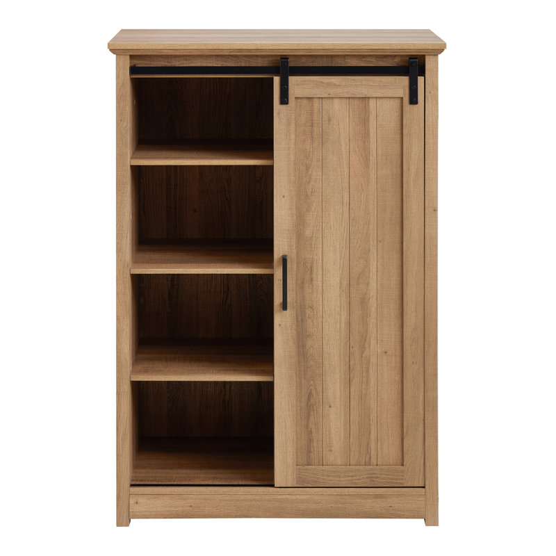 5 Drawers Dresser W/Sliding Barn Door, Oak