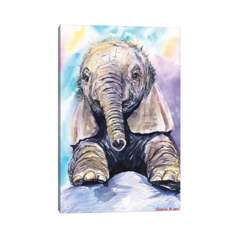 Happy Baby Elephant by George Dyachenko - Wrapped Canvas Print, 20.32 cm H x 30.48 cm W
