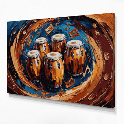 «Music Bongo Drums», art mural sur toile brune