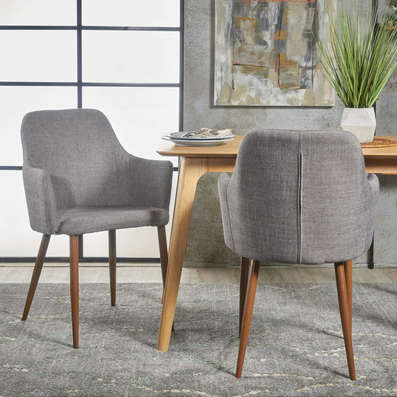 Chaise rembourrée avec pieds en bois, Noyer naturel, Gris clair