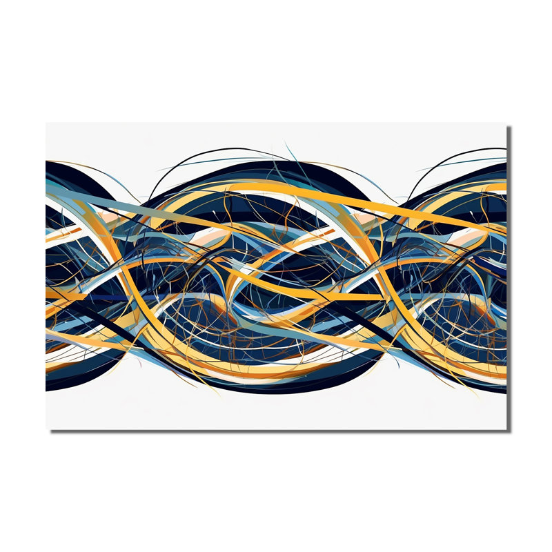 Helix Expression, art abstrait jaune et bleu - Vagues modernes, salon