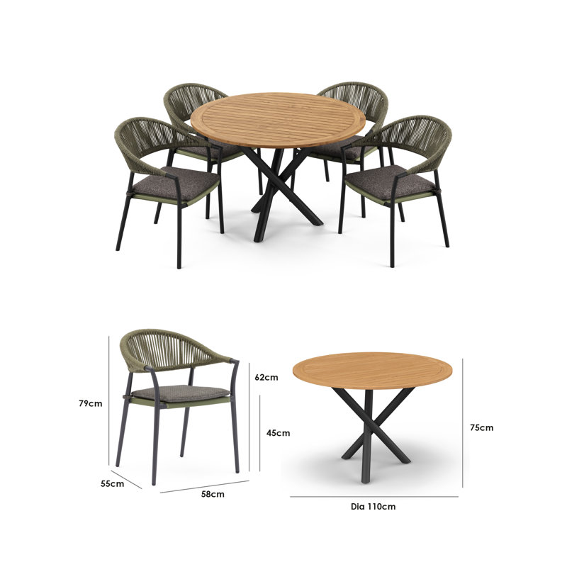 Claudia 4 Seater Dining Set, Green