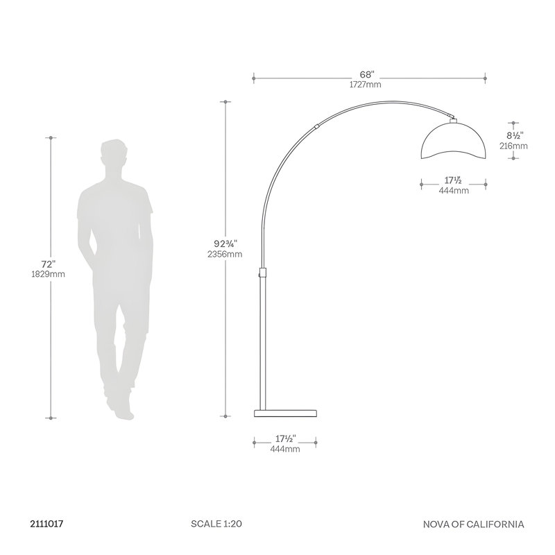 Lampe sur pied à arc 92 po à intensité variable Luna Bella, Noir et or