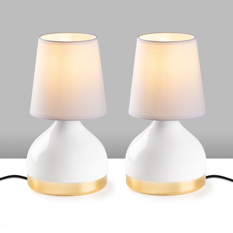 Elegant Table Lamp Set (2 Pieces), White Metal Body, 6.7 x 6.7 x 13.0 inches | Fabric Cap with Ø5.5 x 6.3 inches | 2 x E27 Max 40W Socket, Perfect for Living Room & Bedroom Décor, Stylish and Modern Design