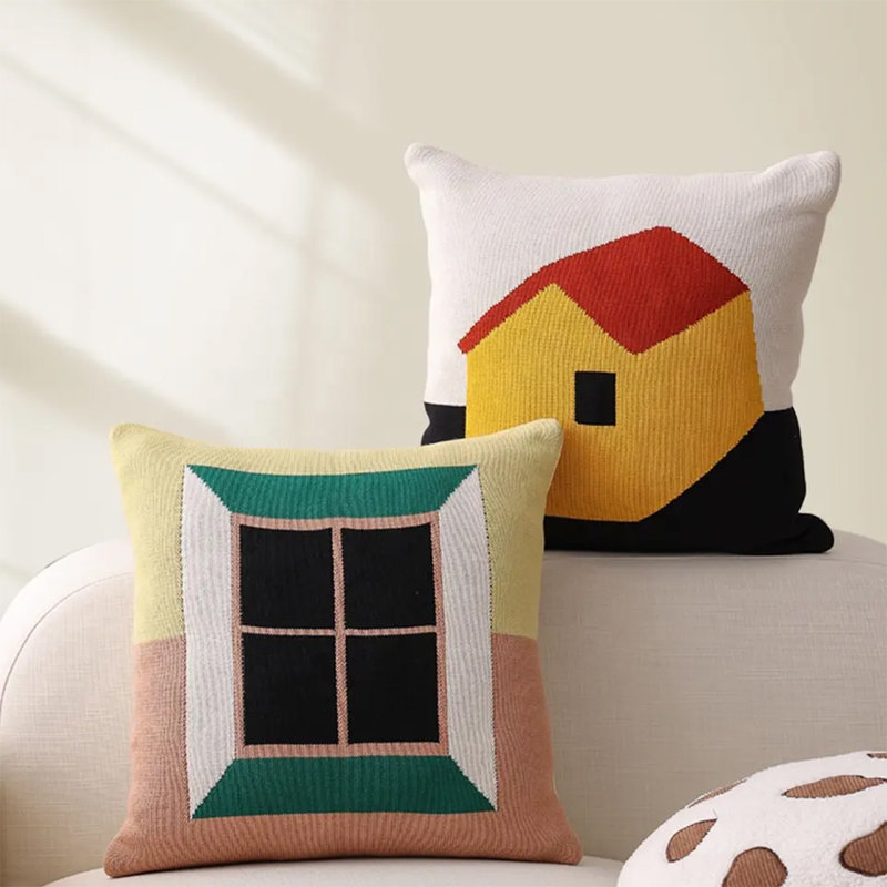Geometric Cotton Blend Outdoor Throw Pillow
