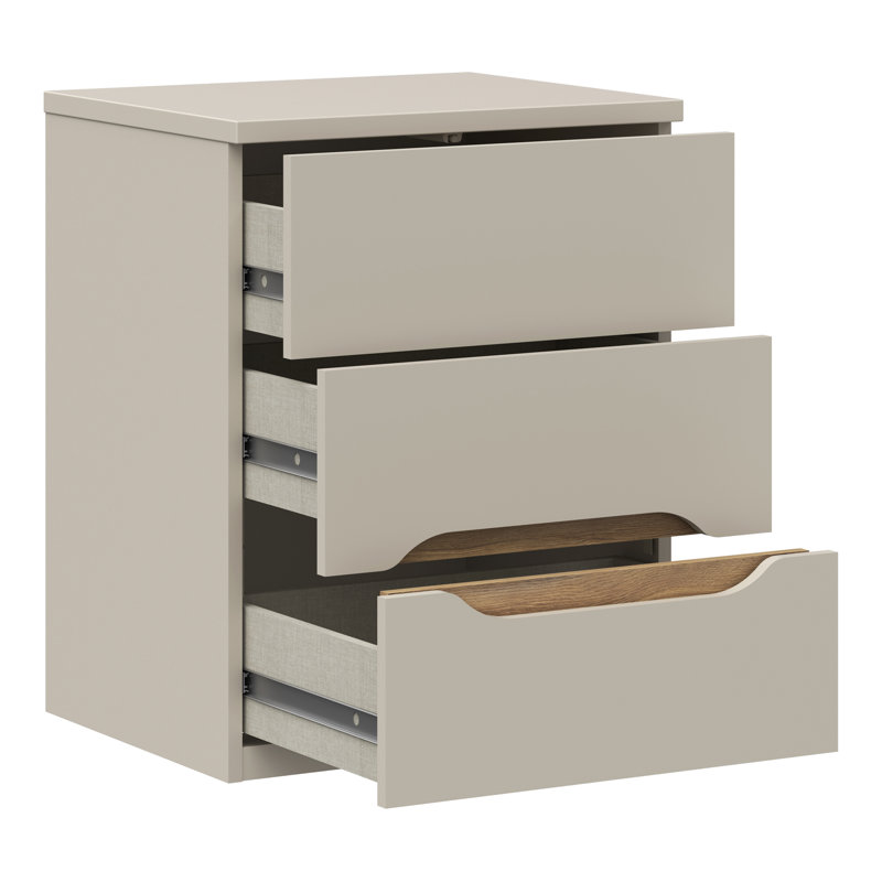 Saben Modern minimalistic bedside table with 3 drawers, integrated wood-effect handles, engineered wood, beige & warm oak decor, 50.4 cm W x 63.5 cm H x 41.5 cm D