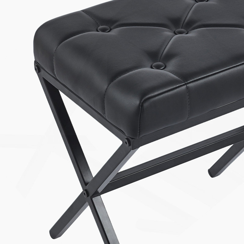 Tabouret / Chaise, 1 pièce, cuir noir, pieds en métal, 40,5 x 33,5 x 44,5 cm, Noir