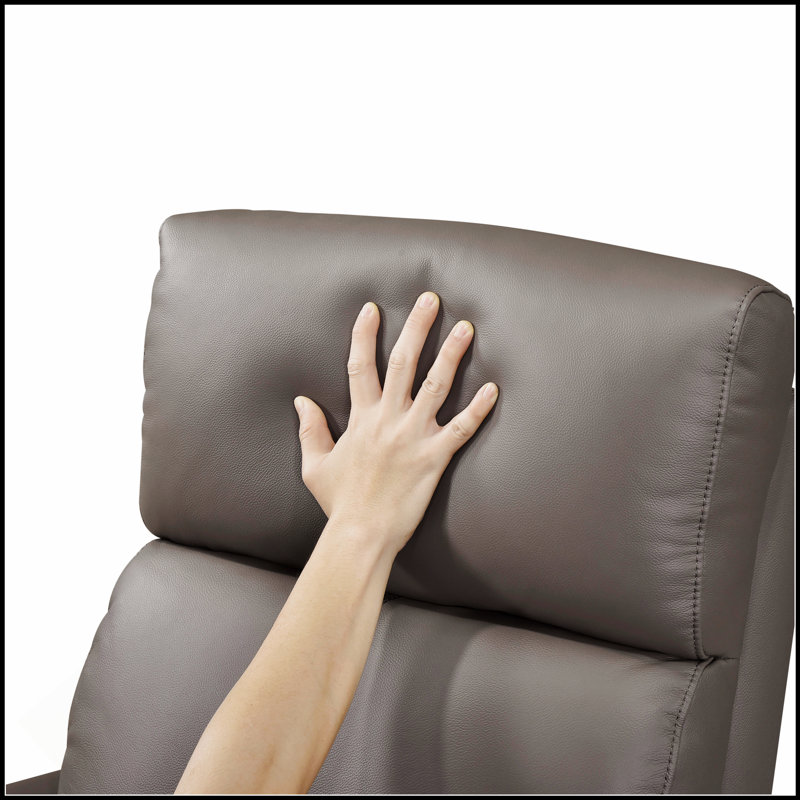 Fauteuil inclinable de luxe en cuir moka avec mouvement pivotant, coussins en mousse haute densité et structure en bois massif durable