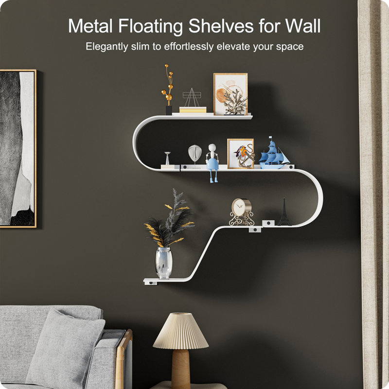 Metal Floating Shelf for Book, Wall Mounted Shelves for Accents Display, Corner Decorative Shelf, Unique 3 Pieces Design
