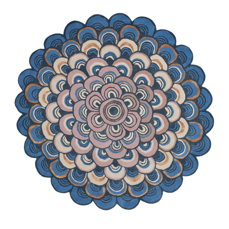 Masquerade Geometric Area Rug in Blue/Beige, Round 4'11"