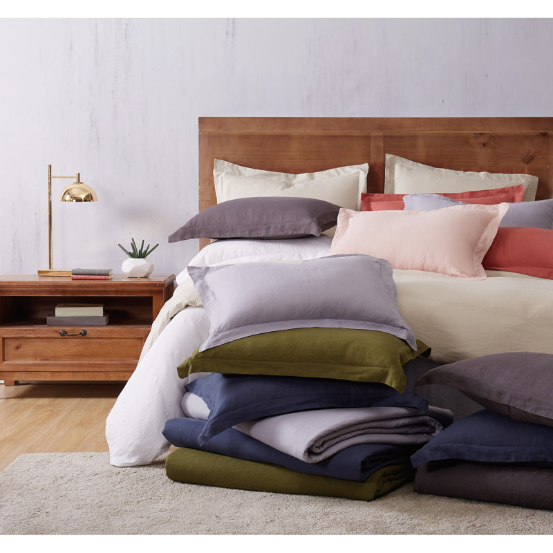 100% Linen No Duvet Cover, Queen Duvet Cover + 2 Queen Pillow Shams
