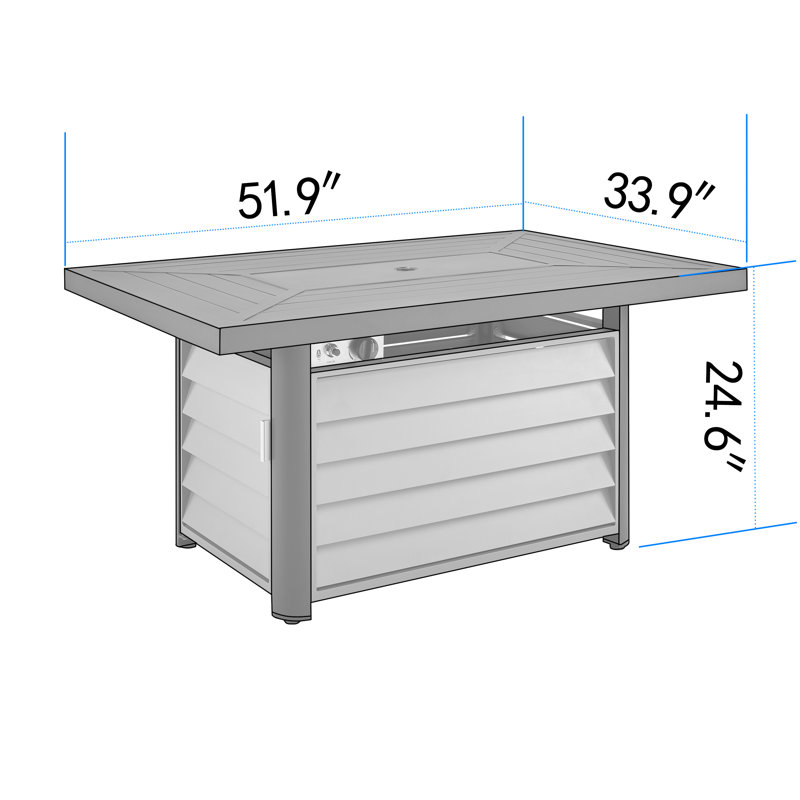 Table de foyer d'extérieur au propane en aluminium avec couvercle Baecher, Gris, H 24,61 po x l 41,9 po x P 41,9 po