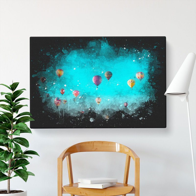The Hot Air Balloons - Wrapped Canvas, 40cm H x 60cm W x 3cm D, Black/Blue