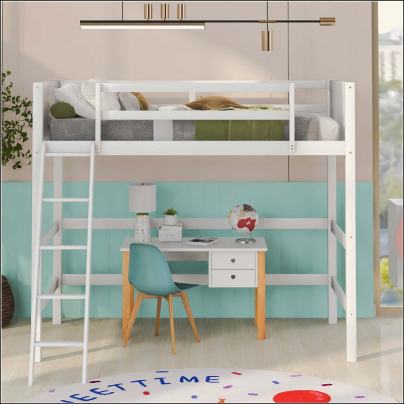 Lit mezzanine en bois avec échelle, White