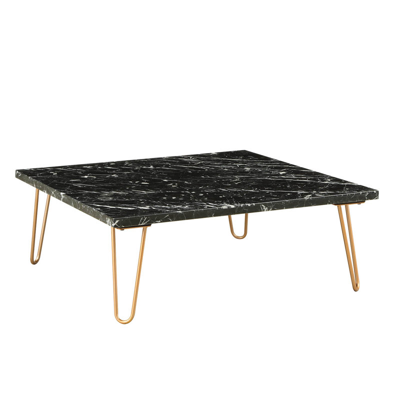 Table basse à 4 pieds avec rangement Amma, H 15 po x L 40 po x l 40 po, Noir, Doré
