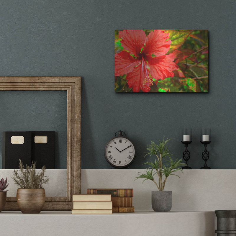 «Red Hibiscus» par Don Spears, art mural en métal, H 12 po x l 16 po