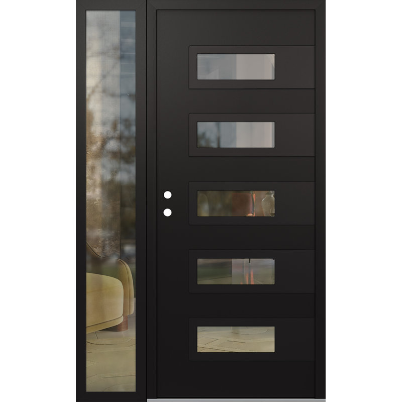 D3 Droite 50 po x 80 po Panneau noir acier noir et verre transparent noir avec porte d'entrée avant en verre transparent Sidelite