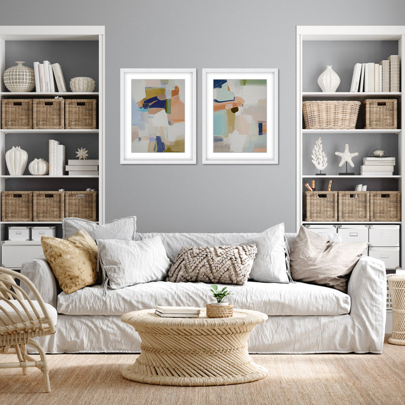 Opulent Serenity: Pastel Abstract Diptych, 30" H x 48" W