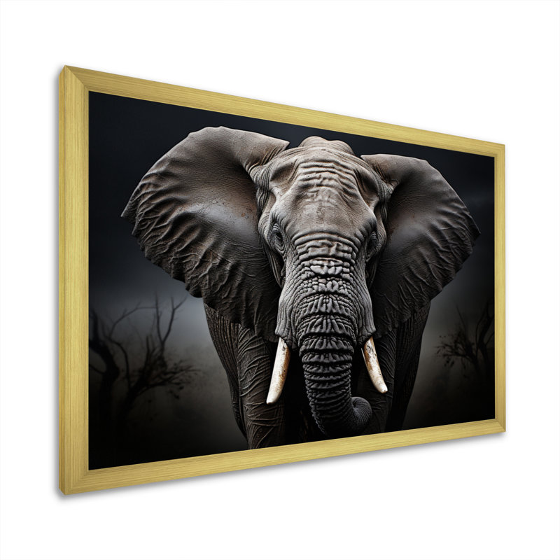 Éléphant silencieux majestueux III - Éléphant, art mural, H 16 po x l 32 po x P 1 po, Encadrement doré