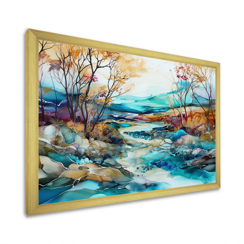 "Turquoise and Brown", impression sur toile encadrée, Cadre doré simple, H 16 po x l 32 po x P 1 po