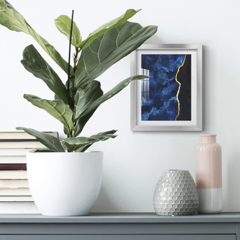 Indigo doré I - impression encadrée, H 28,5 po x l 20,5 po, Argent argent