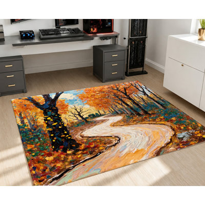 Tapis de paysage d'automne impressionniste, scène de forêt d'automne vibrante, tapis antidérapant doux et moelleux, lavable à la machine, décoration intérieure élégante pour le salon, la chambre à coucher, le vestibule, la porte d'entrée, la cuisine, le balcon, appartement