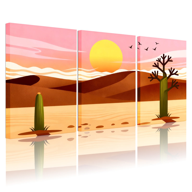 «Cactus Desert Sunset», ensemble de 3 reproductions d'art sur toile, H 18 po x l 36 po