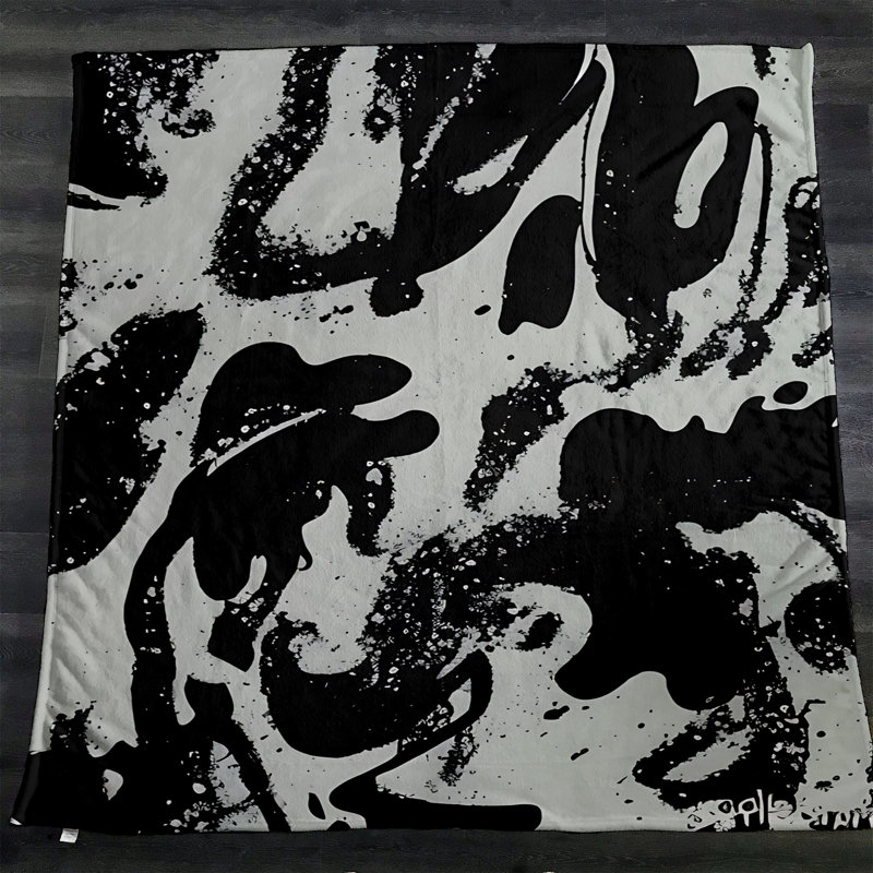 Throw Blanket, 68" W x 80" L, Abstract, Gray/Black