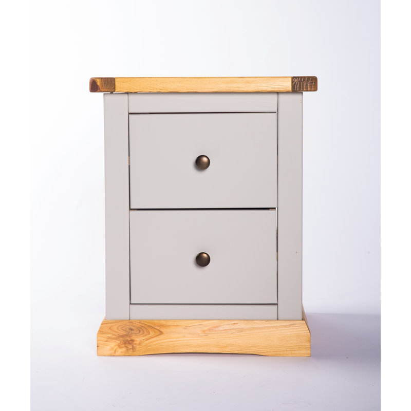 Emmert 45 cm W Bedside Table, Grey/Wood, Brass