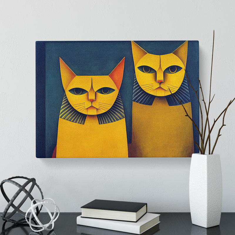 Two Egyptian Cats Abstract - Wrapped Canvas, 35cm H x 50cm W x 3cm D