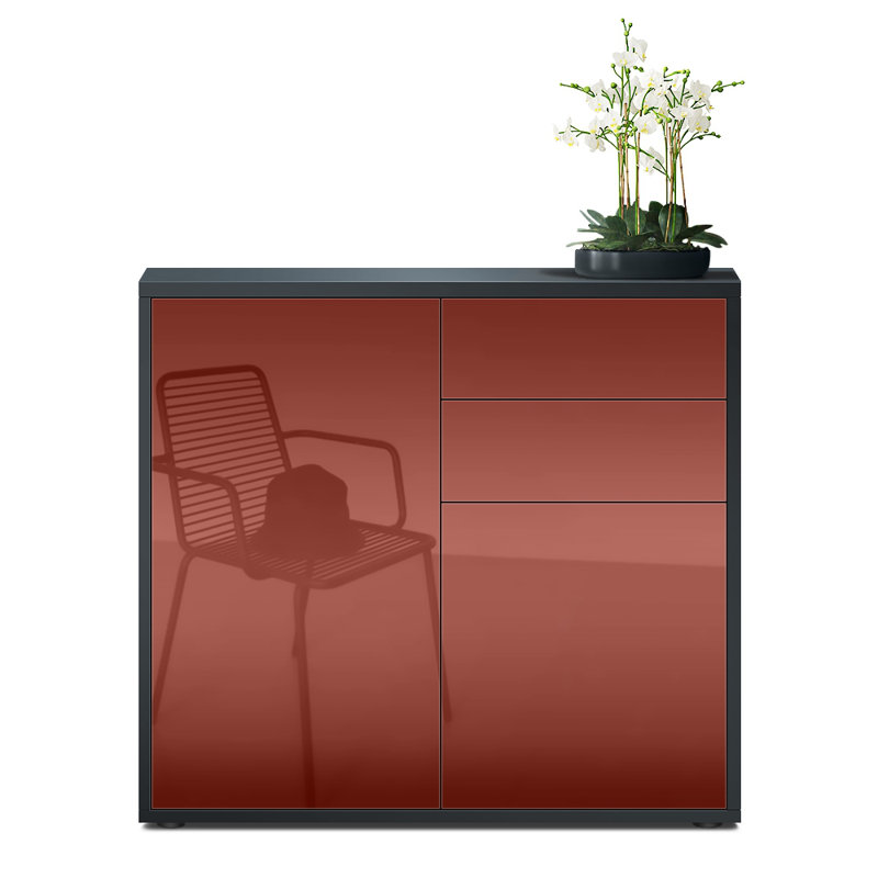 Sideboard Mcdevitt, Black (Matt)/Burgundy (Glossy)