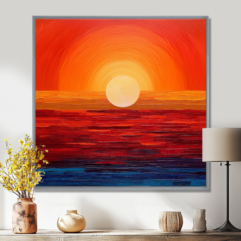 Orange jaune doré, coucher de soleil III, art mural coucher de soleil, H 16 po x l 16 po x P 1 po, Cadre argenté flottant