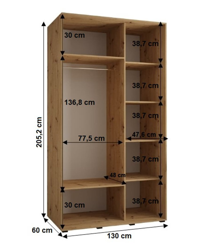 Azavian 2 Door Manufactured Wood Wardrobe, Oak Artisan