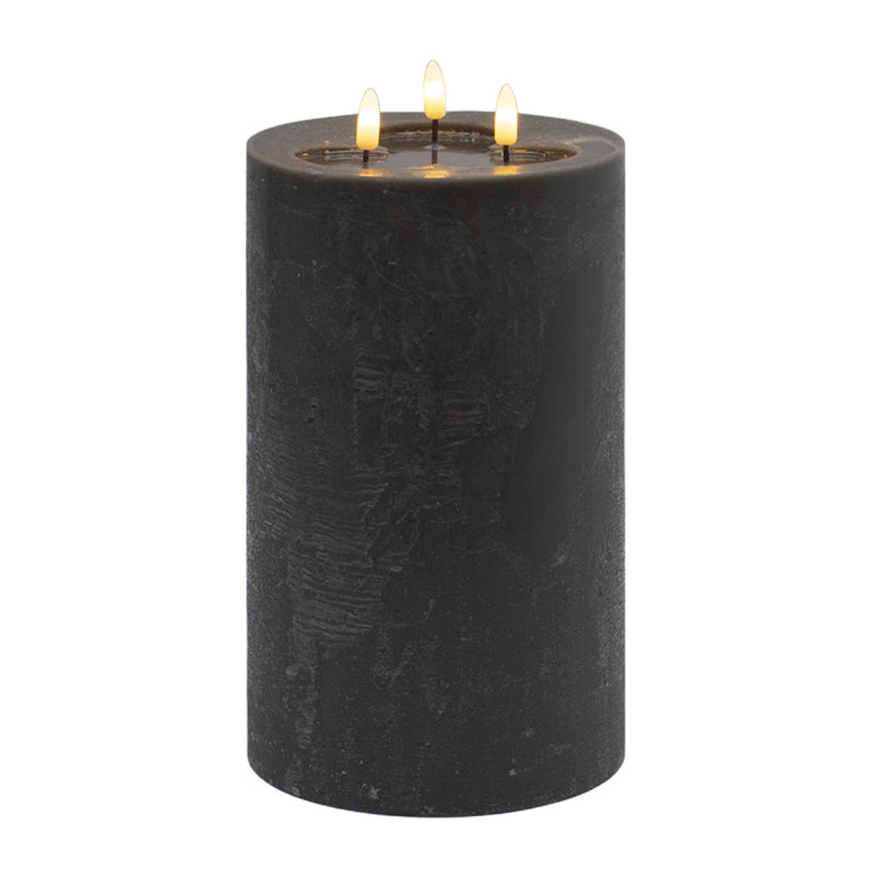 Grande bougie sans flamme à 3 mèches, Noir, noir, noir, noir