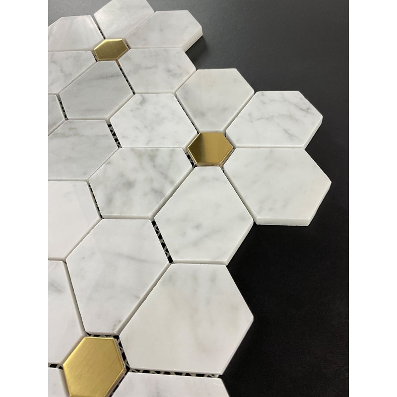 MFL Flowers Pattern Marble & Metal Novelty Mosaic Wall and Floor Tile