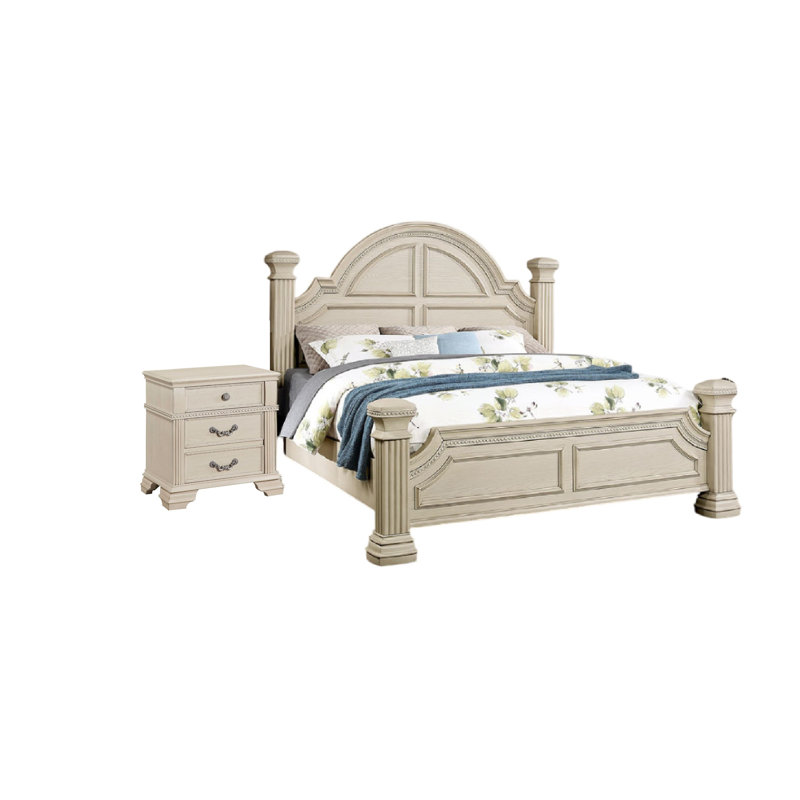 Ensemble de chambre à coucher pour très grand lit 2 pièces, bois blanc antique, table de chevet
