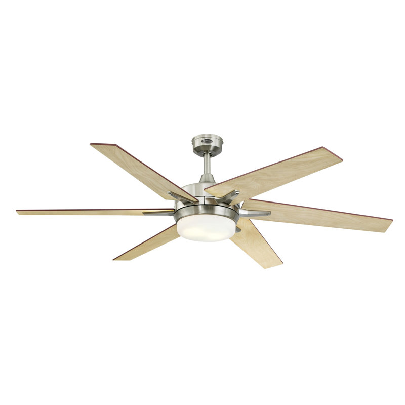 Keathley 60'' Ceiling Fan with Light Kit, Brushed Nickel with Rosewood/Light Maple Blades