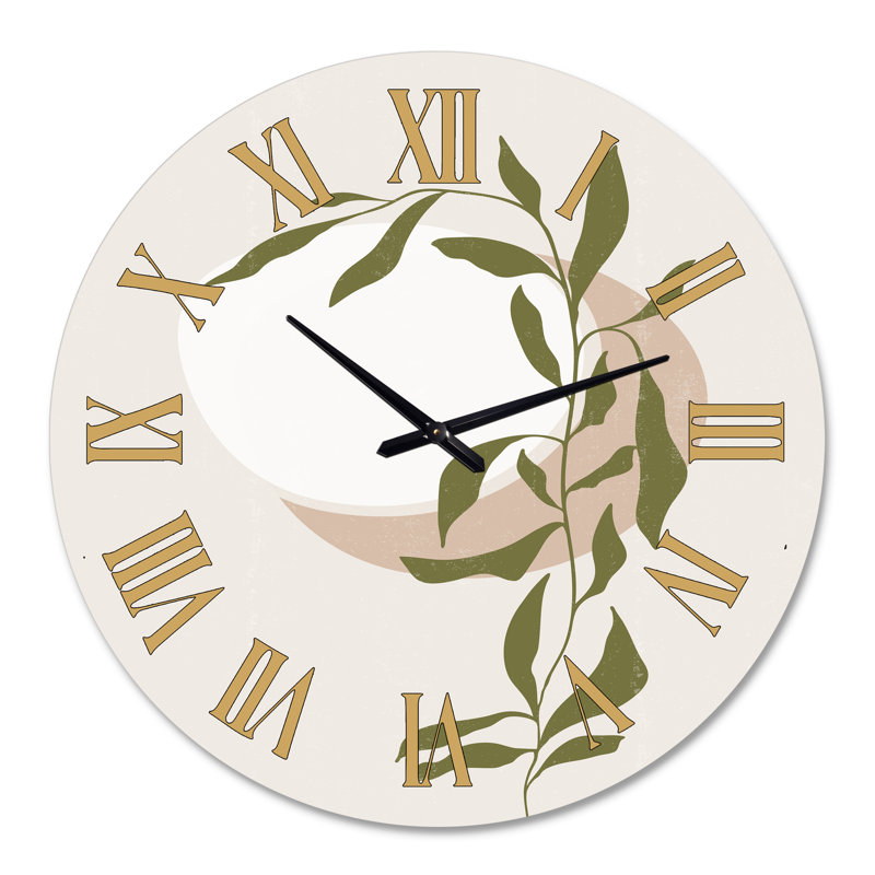 Abstrait soleil et lune avec feuille verte III - horloge murale moderne, Surdimensionné