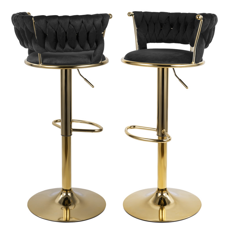 Swivel Upholstered Adjustable Height Bar Stool, Black, 2