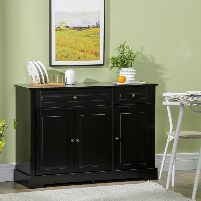 Buffet buffet, armoire de cuisine moderne avec 2 tiroirs et tablettes réglables, armoire à café, noir, Black