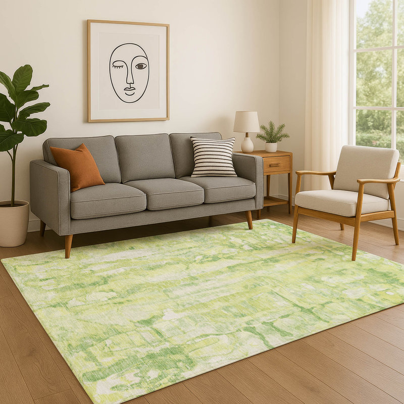 Premium Machine Washable Mayfield AMF2120 Abstract Rug, Lime, 5' x 7'6"
