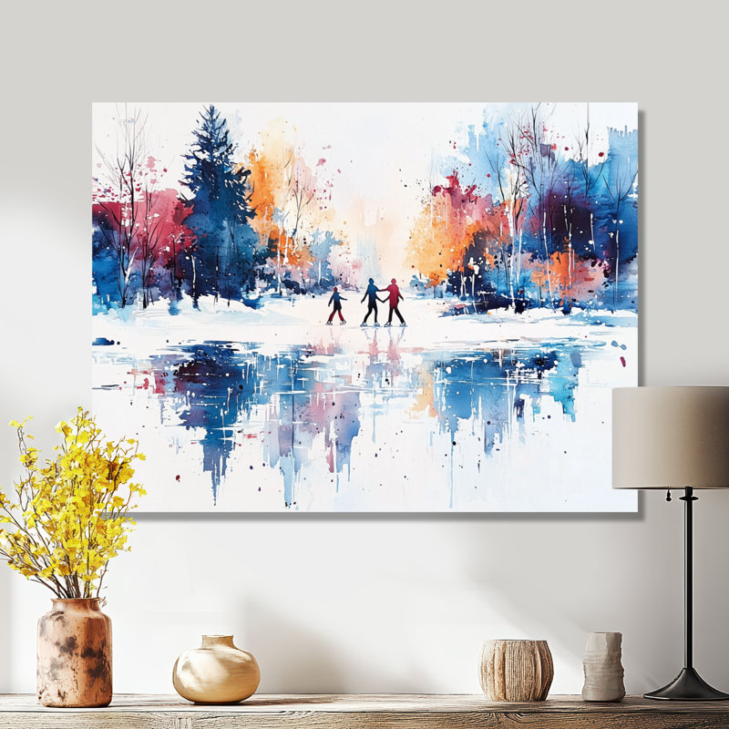 «Ice Skating Winter Landscape II - Landscape», impression murale en métal, H 24 po x l 32 po