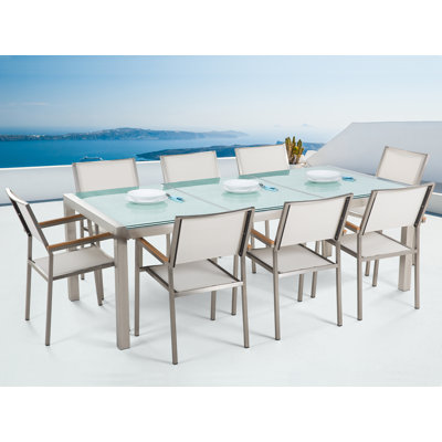 Sharon 8 - Person Metal Patio Dining Set with Rectangular Table , Cushions Included